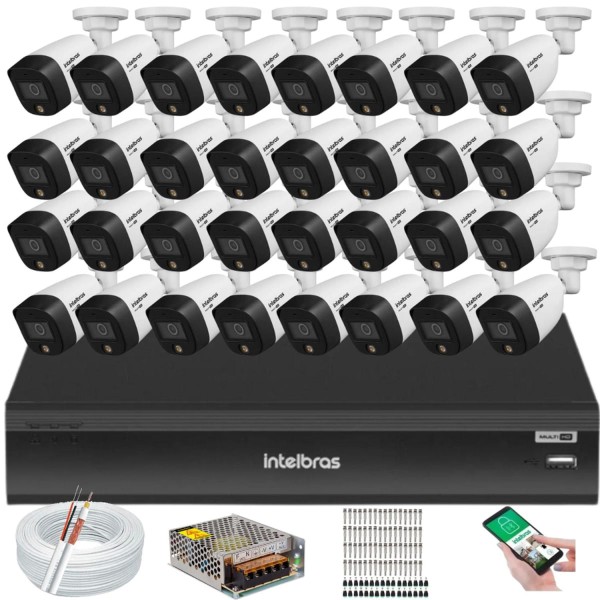Kit 32 Câmeras de Segurança Full Color Vhd 1220 Intelbras Dvr Inteligente Imhdx 3132 5mp