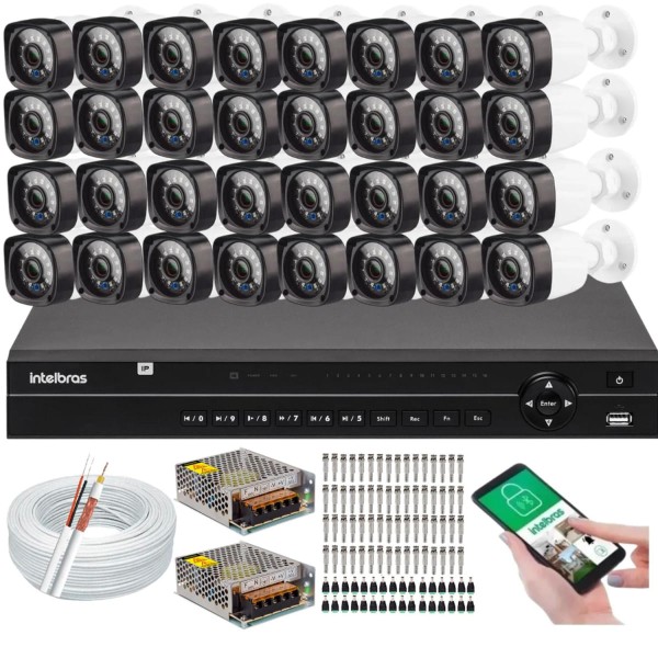 Kit 32 Câmeras de Segurança HD Dvr 32 Ch mhdx 1232 Intelbras