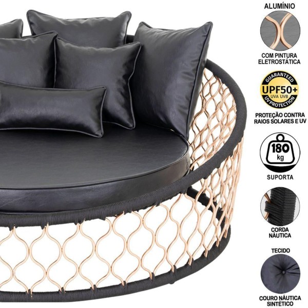 Encontraproduto.com.br - 1 Chaise Com Almofadas Em Alumínio Bronze Corda Náutica