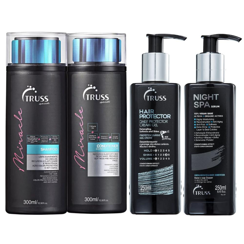 Kit Truss Miracle Shampoo 300ml e Condicionador 300ml + Hair Protector 250ml + Night Spa 250ml