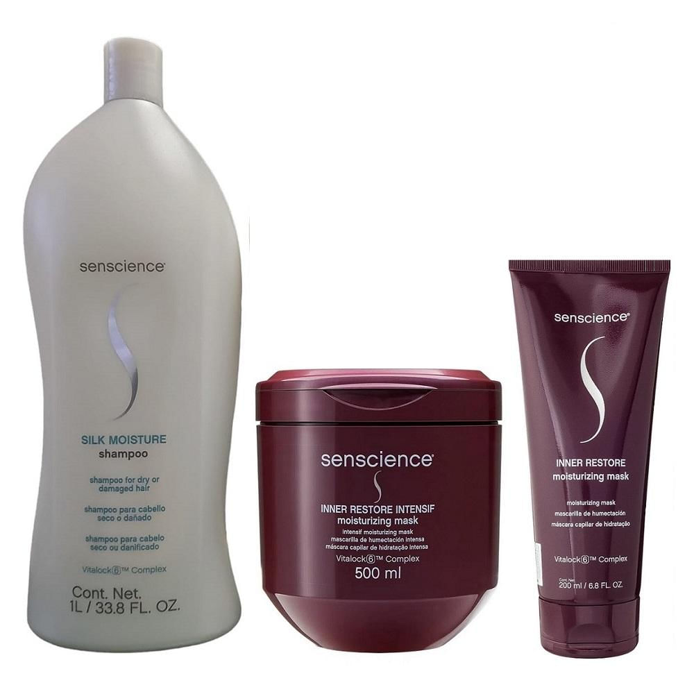 Kit Senscience Silk Moisture Shampoo 1L + Inner intensif 500ml + Inner Moisturizing 200ml