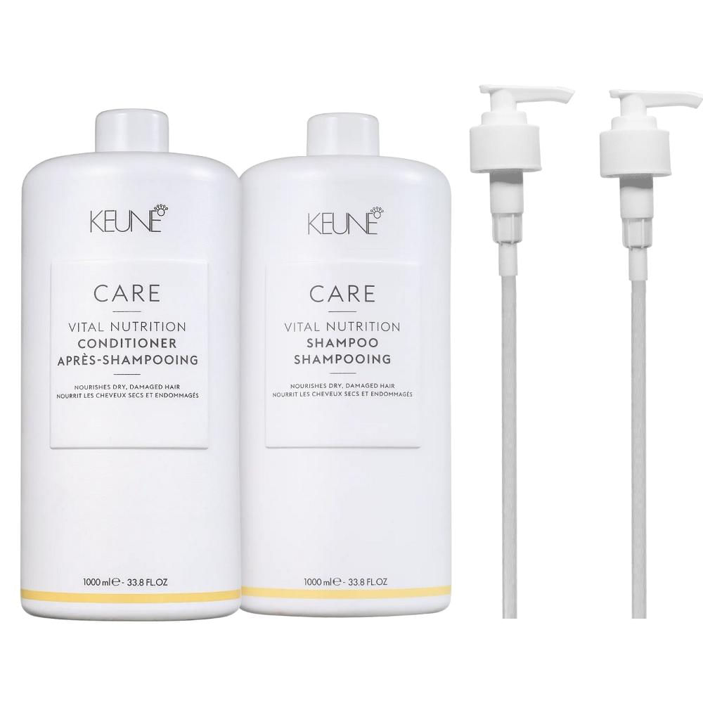 Kit Keune Care Vital Nutrition Shampoo 1000ml e Condicionador 1000ml + Válvulas Pump
