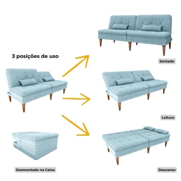 Encontraproduto.com.br - Sofá Cama Na Caixa 3 Lugares 190cm E Almofadas Taylor Matrix Azul Azul