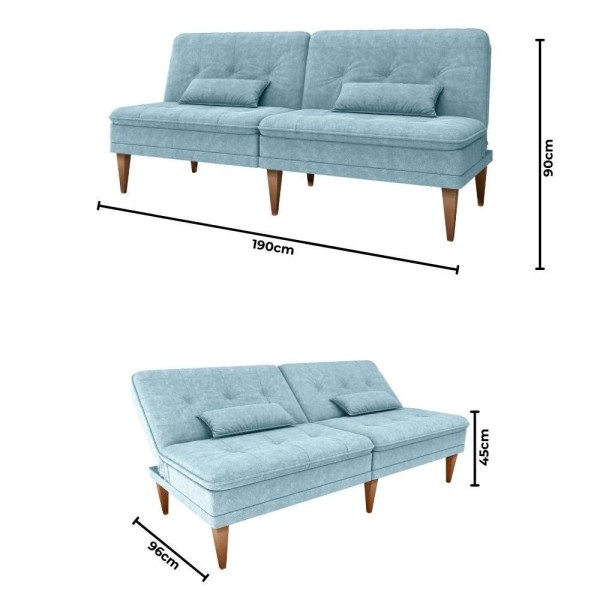 Encontraproduto.com.br - Sofá Cama Na Caixa 3 Lugares 190cm E Almofadas Taylor Matrix Azul Azul
