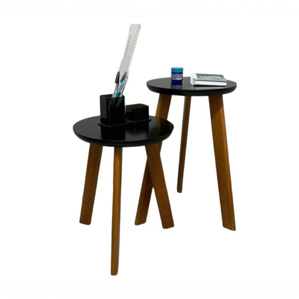 Encontraproduto.com.br - Kit 2 Mesas De Canto Pé Palito Tripé Madeira Para Sala Quarto preto