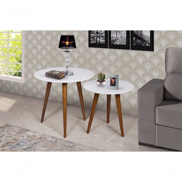 Encontraproduto.com.br - Conjunto Retrô Mesa Lateral E Apoio Pé Palito Tampo Offwhite branco