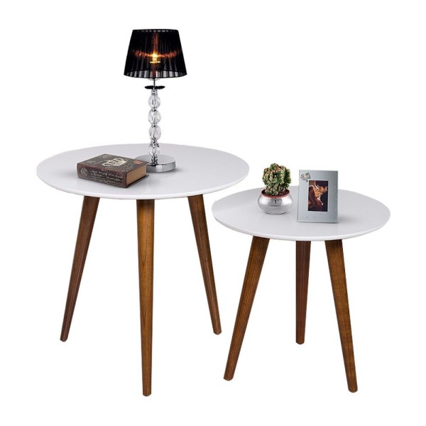 Encontraproduto.com.br - Conjunto Retrô Mesa Lateral E Apoio Pé Palito Tampo Offwhite branco