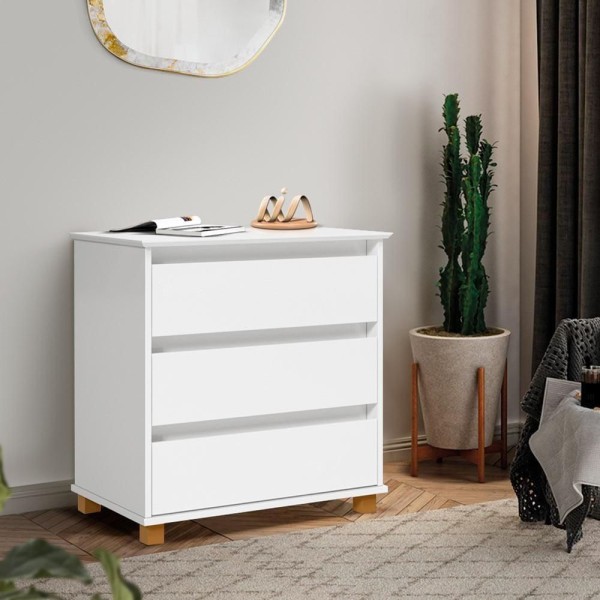 Encontraproduto.com.br - Mesa De Cabeceira Mini Cômoda 3 Gavetas Luxo Ej Móveis Branco