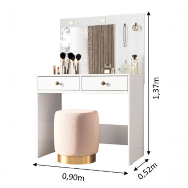 Encontraproduto.com.br - Penteadeira Camarim Ideal C/ Espelho E Leds - 2 Gavetas - Moval