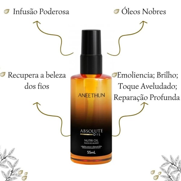 Encontraproduto.com.br - Kit Aneethun Absolute Oil - Máscara 250ml + Finalizador 210ml + Óleo 55ml