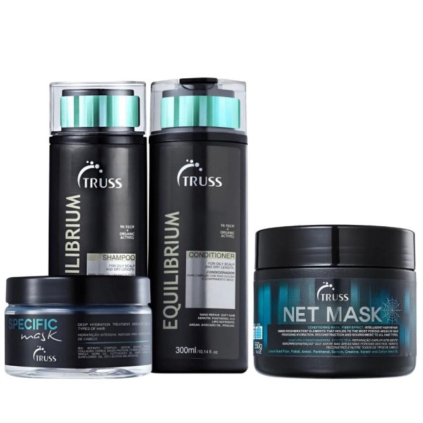 Kit Truss Equilibrium Shampoo 300ml + Condicionador 300ml + Net Mask 550g + Specific Mask 180g