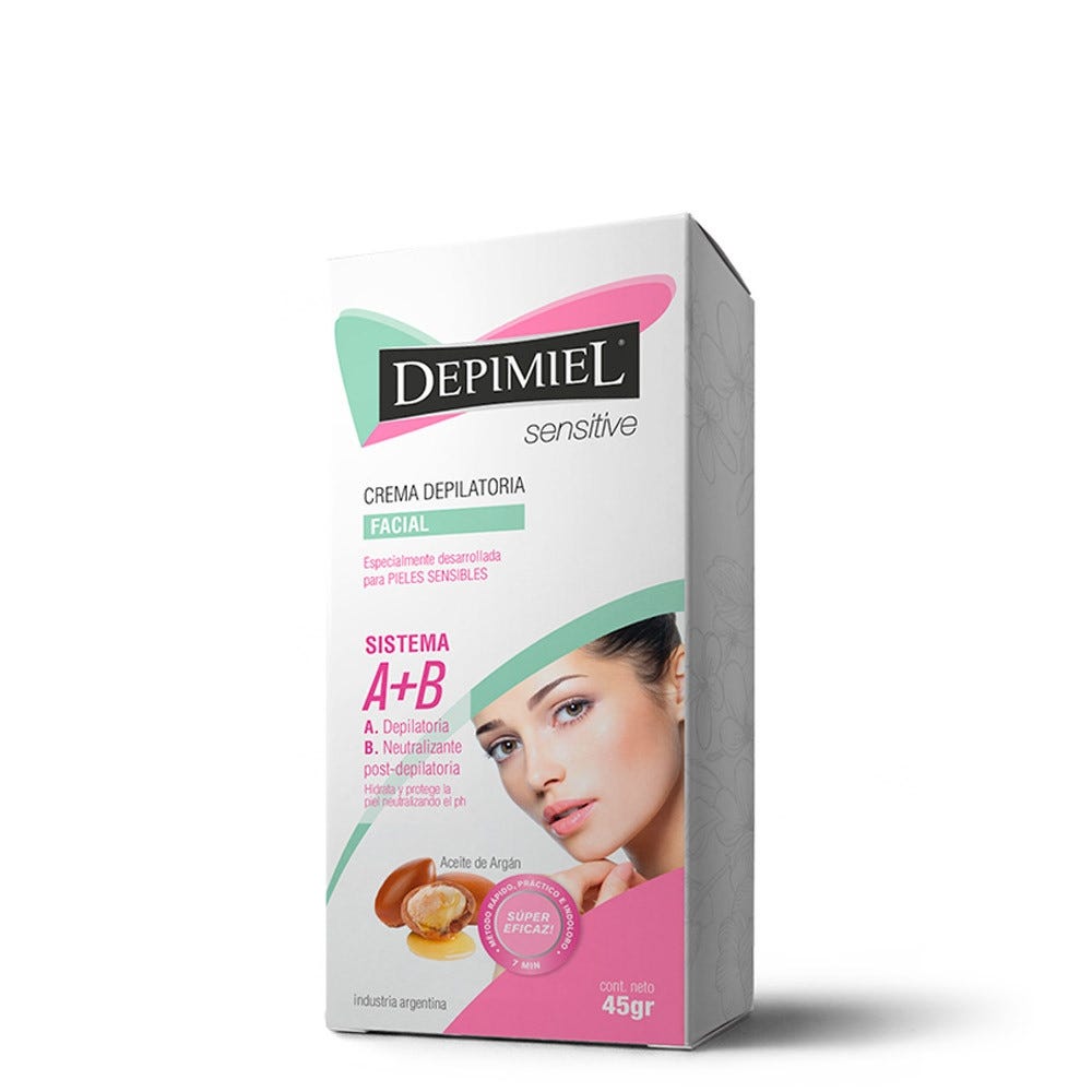 Encontraproduto.com.br - Creme Depilatório Depimiel Sensitive Facial Sistema A + B Óleo de Argan 45g