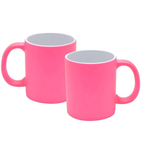 Encontraproduto.com.br - Kit 2 Canecas Porcelana Luminus Rosa Fluorescente 350ml - Lyor