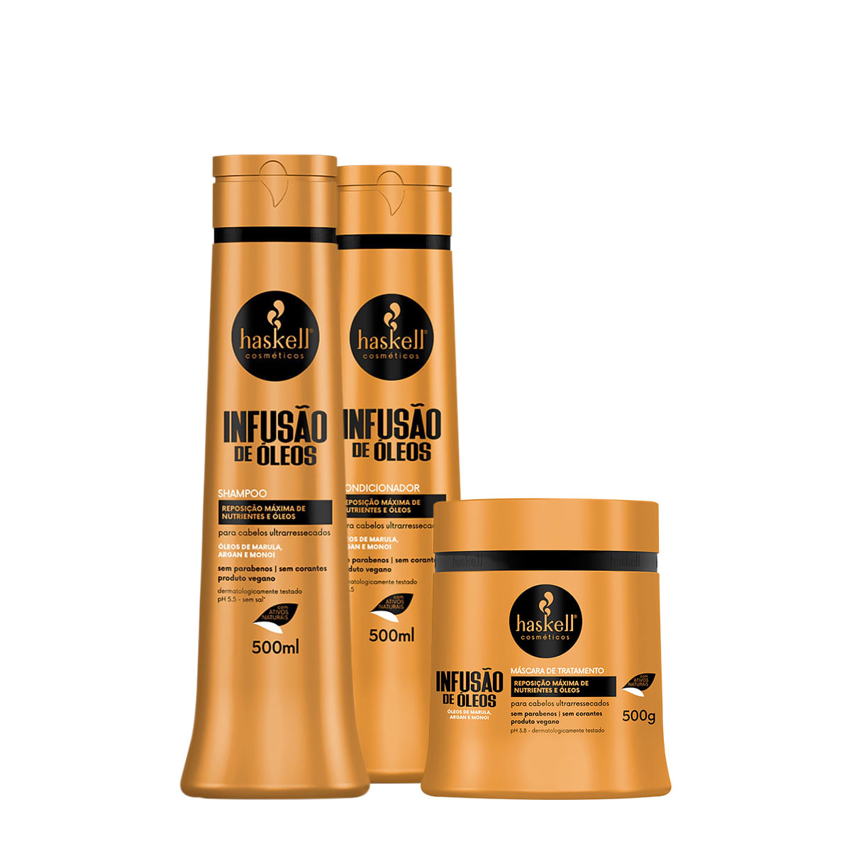 Encontraproduto.com.br - Kit Haskell Infusão de Óleos Shampoo Condicionador e Máscara G (3 produtos)