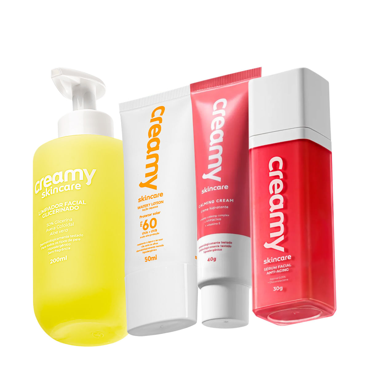 Encontraproduto.com.br - Kit Creamy Skincare Limpador Glicerinado Protetor Solar Retinal (4 produtos)