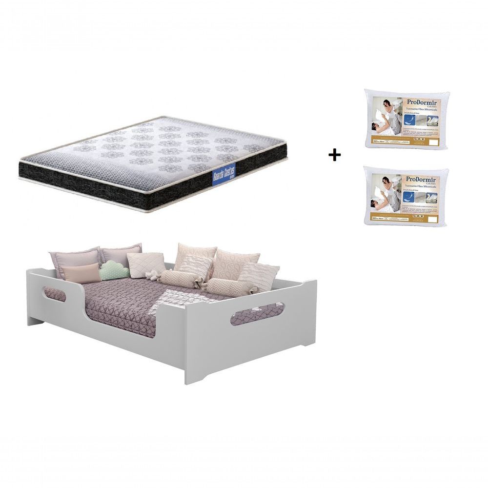 Encontraproduto.com.br - Cama Casal Infantil P/ Crianças100% Mdf + Colchão Probel 188x138 + 2 Travesseiros Prodomir Probel