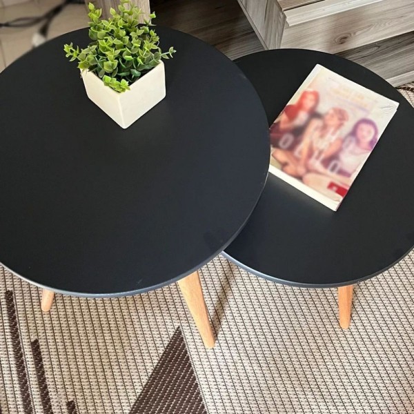 Encontraproduto.com.br - Mesa Lateral De Canto E Apoio Redonda Pé Palito Retrô 44 Cm preto