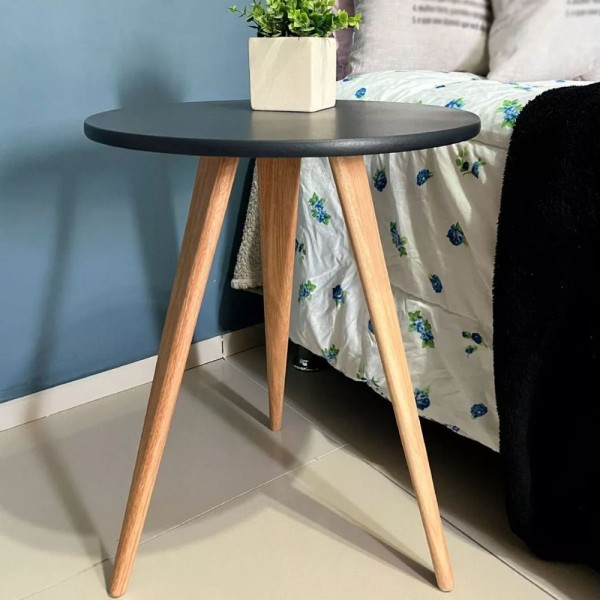 Encontraproduto.com.br - Mesa Lateral De Canto E Apoio Redonda Pé Palito Retrô 44 Cm preto
