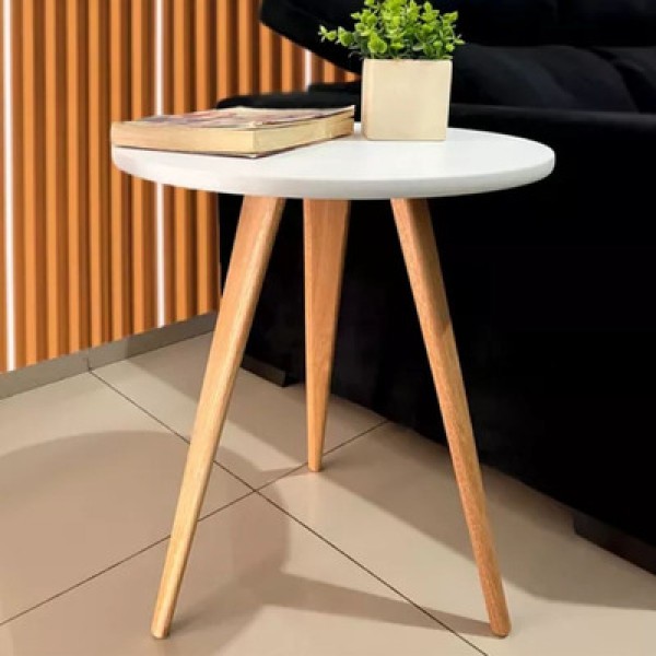 Encontraproduto.com.br - Mesa Redonda Lateral Canto Apoio Sala Quarto Pé Palito 44 Cm branco