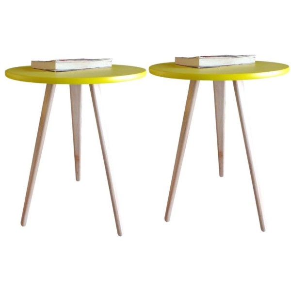 Kit 2 Mesas Lateral De Canto E Apoio Redonda Elegance 56 Cm amarelo