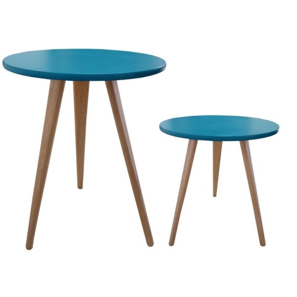 Encontraproduto.com.br - Kit 2 Mesa De Cabeceira Mesa De Apoio Lateral Canto Pé Palito 44 E 68 Cm azul