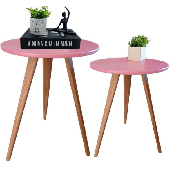 Encontraproduto.com.br - Kit 2 Mesa De Cabeceira Mesa De Apoio Lateral Canto Pé Palito 56 E 68 Cm rosê
