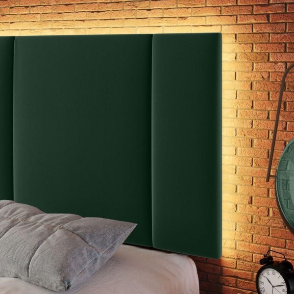 Encontraproduto.com.br - Cabeceira Estofada Cama Box Casal 140 Cm Led Liz Veludo Cor:verde