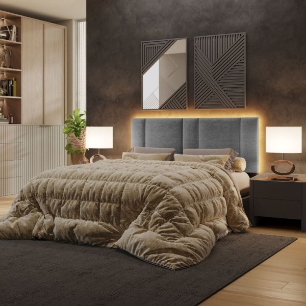 Encontraproduto.com.br - Cabeceira Estofada Cama Queen Size 160 Cm Led Liz Linho cinza