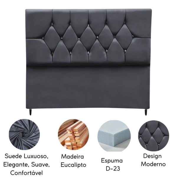 Encontraproduto.com.br - Cabeceira Estofada Cama Box King 195 Cm Suede Nina cinza Escuro