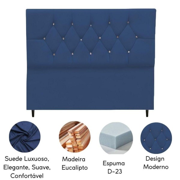 Encontraproduto.com.br - Cabeceira Estofada Cama Box King 195 Cm Suede Nina Cor:azul Marinho