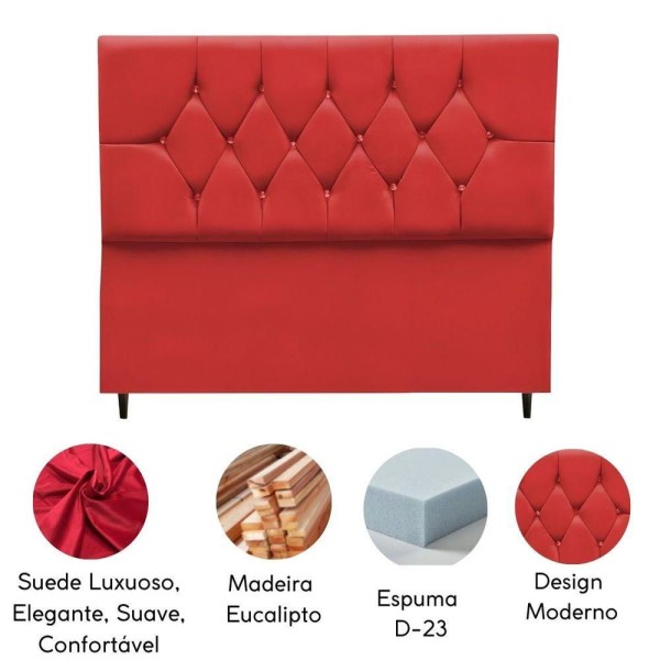 Encontraproduto.com.br - Cabeceira Estofada Cama Box Casal 140 Cm Suede Dubai vermelho