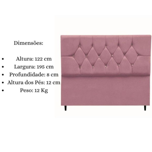Encontraproduto.com.br - Cabeceira Estofada Cama Box King 195 Cm Geovana Suede Rose