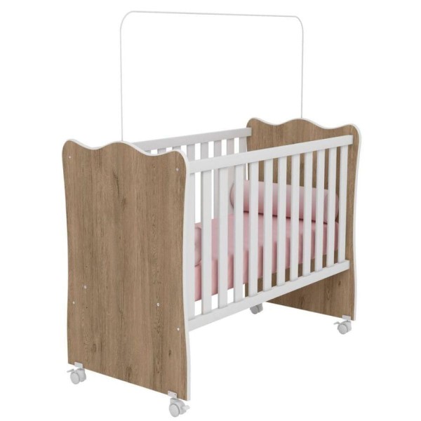 Encontraproduto.com.br - Berço De Bebê Doce Sonho Para Quarto De Bebê Com Rodízios Branco Carvalho Rústico