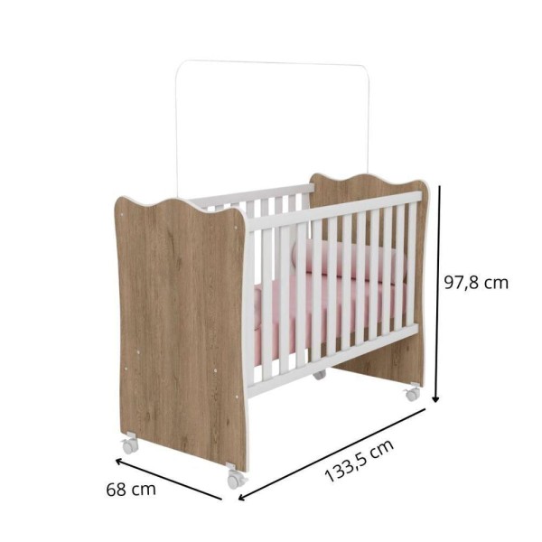 Encontraproduto.com.br - Berço De Bebê Doce Sonho Para Quarto De Bebê Com Rodízios Branco Carvalho Rústico