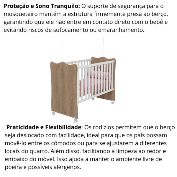 Encontraproduto.com.br - Berço De Bebê Doce Sonho Para Quarto De Bebê Com Rodízios Branco Carvalho Rústico