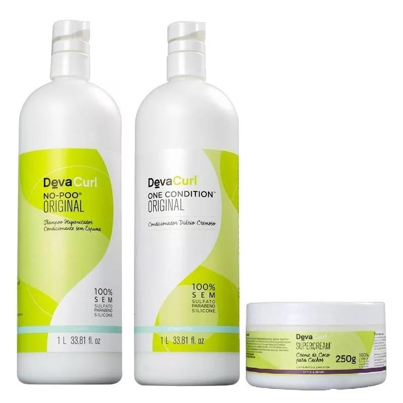 Kit Deva No-Poo Shampoo 1 Litro + One Condicionador 1 Litro + Supercream 250g