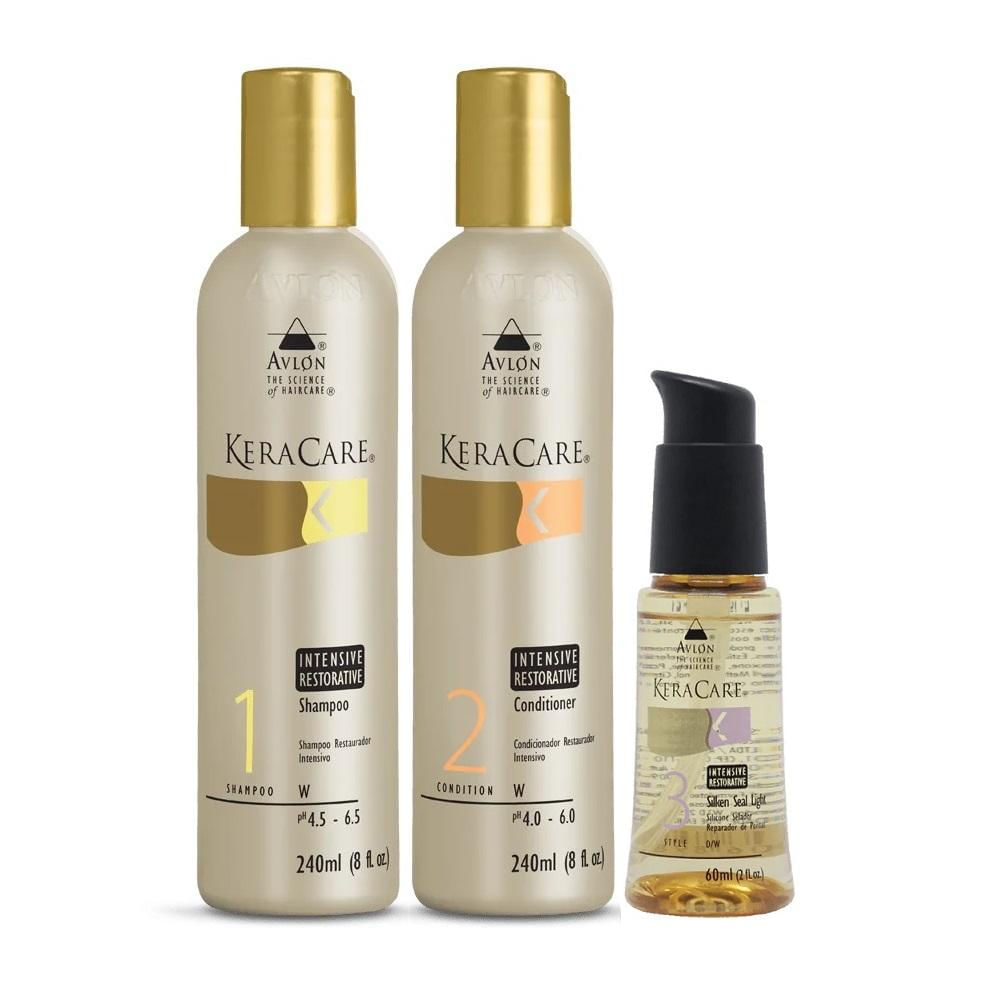 Encontraproduto.com.br - Kit Avlon KeraCare Intensive Restorative Shampoo 240ml + Condicionador 240ml + Silken Seal 60ml
