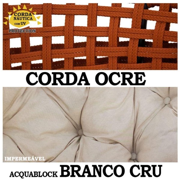Encontraproduto.com.br - Balanço Ninho Suspenso Corda Náutica Ocre Almofada Impermeável Branco Com Mola E Mosquetão