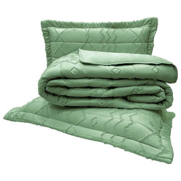Kit Cobre Leito Colcha Siena Casal 3 Peças Percal 300 Fios Matelado - Verde