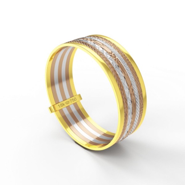 Encontraproduto.com.br - Aliança Casamento 3 Cores Parte Interna Reta Com Fios Em Ouro Branco, Ouro Rose Ou Amarelo 18k C213