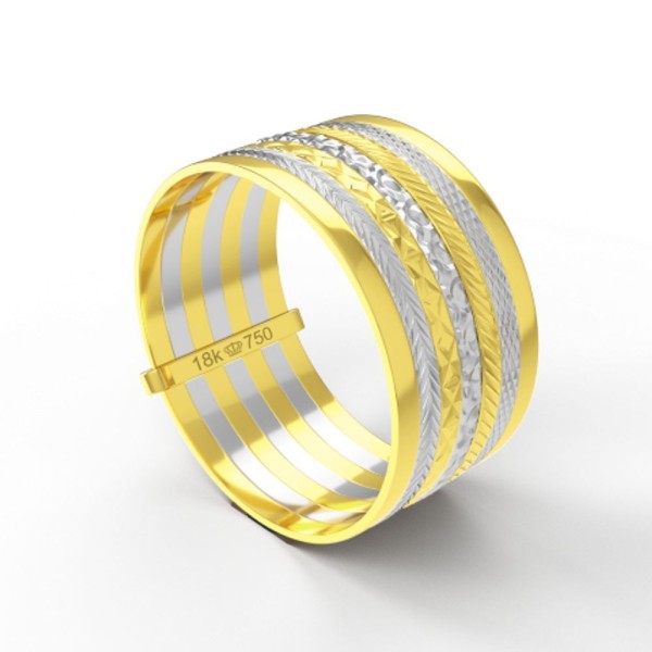 Encontraproduto.com.br - Aliança Casamento 2 Cores Parte Interna Reta Com Fios Em Ouro Branco, Ouro Rose Ou Amarelo 18k C220
