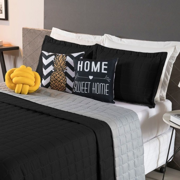 Encontraproduto.com.br - Kit Cobre Leito Sonho Queen 08 Peças Barato - Preto - Cinza