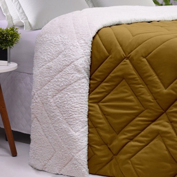 Encontraproduto.com.br - Edredom Coberdrom Robust Queen Sherpa Pesado - Mostarda