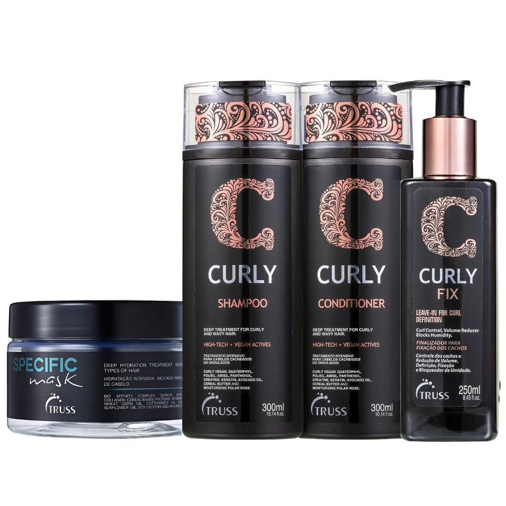Kit Truss Curly - Shampoo 300ml + Condicionador 300ml + Leave-in Fix 250ml + Máscara Specifc 180g