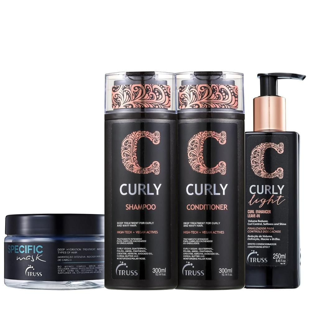 Kit Truss Curly - Shampoo 300ml + Condicionador 300ml +  Leave-In Light 250ml + Máscara Specifc 180g