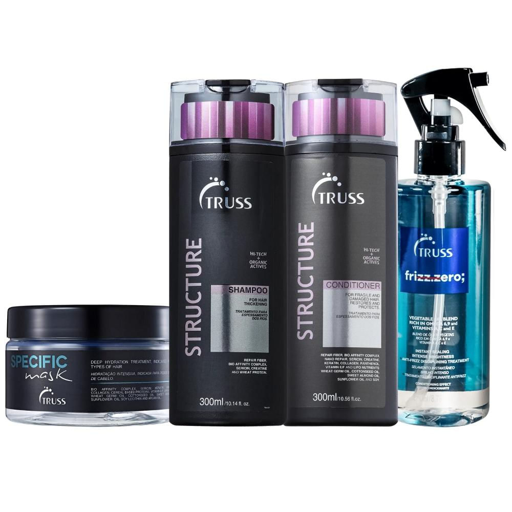 Kit Truss Structure - Shampoo 300ml + Condicionador 300ml + Frizz Zero 260ml + Máscara Specific 180g