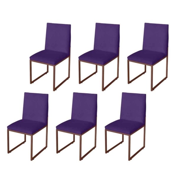 Kit 6 Cadeiras de Jantar Bronze c/ Suede Roxo Garden