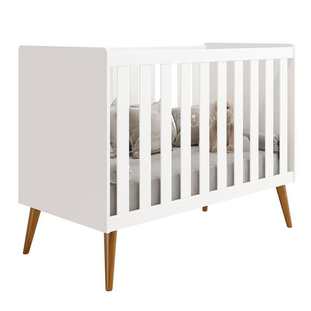 Encontraproduto.com.br - Dormitório Infantil Isis Guarda Roupa 4 Portas, Cômoda E Berço Branco Com Colchão D18 - Reller Móveis Branco
