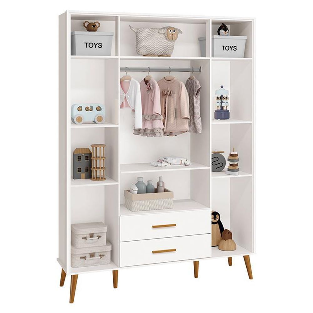 Encontraproduto.com.br - Dormitório Infantil Isis Guarda Roupa 4 Portas, Cômoda E Berço Branco Com Colchão D18 - Reller Móveis Branco