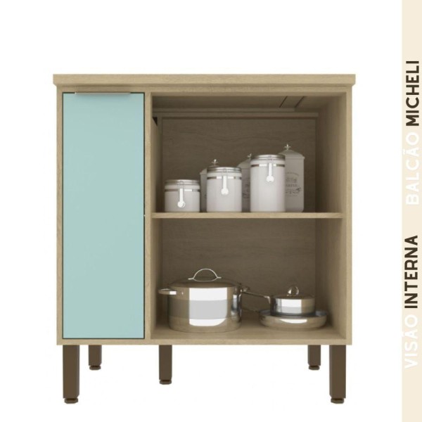 Encontraproduto.com.br - Balcão Para Cooktop Com Porta Condimento 80Cm Micheli Carvalho Pistache